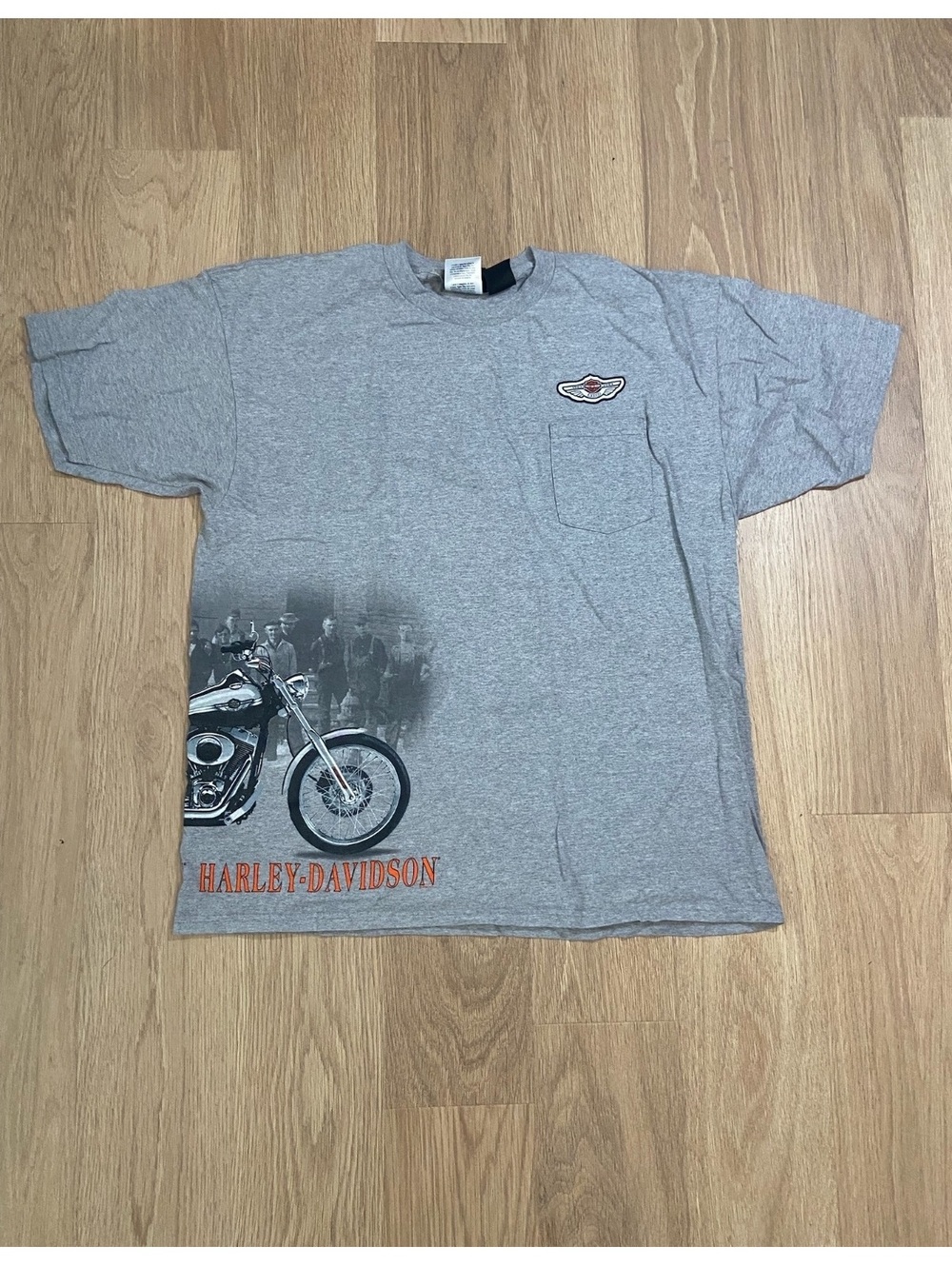 Harley-Davidson Gray Graphic Motorcycle T-Shirt Pocket Tee Size XL